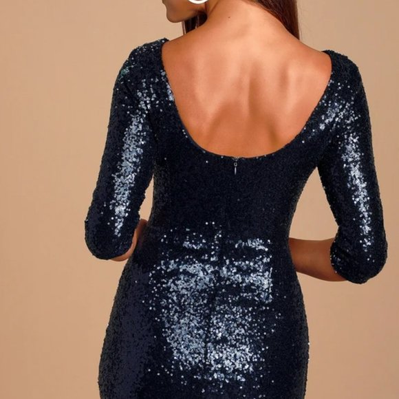 Lulu's Delightful Ways Navy Blue Sequin Dress - Picture 2 of 5